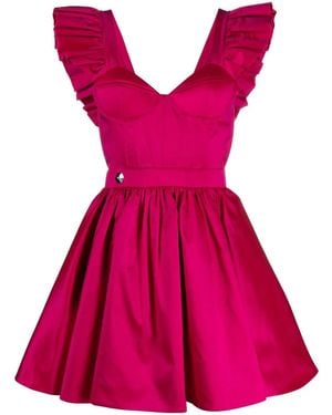 Philipp Plein Ruffled-Sleeve Silk Mini Dress - Pink
