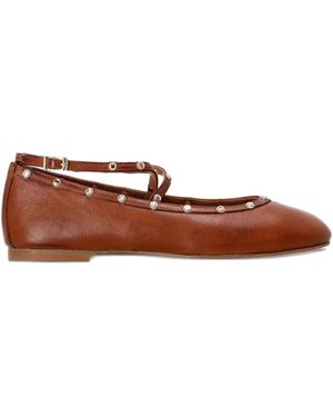 Kotris Sandals Buckle-Strap Studded Ballet Flats - Brown