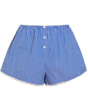 GOOD AMERICAN Lace-Trim Striped Shorts - Blue
