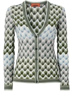 Missoni Geometric-Pattern V-Neck Cardigan - Green