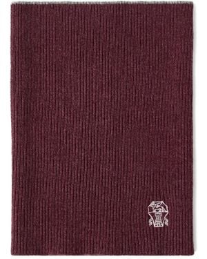 Brunello Cucinelli Gerippter Schal Mit Logo-Stickerei - Lila