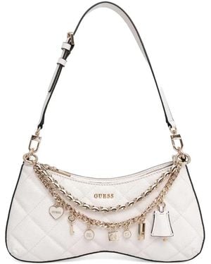 Guess Libby Quilted Charm-Embellished Shoulder Bag - Natural