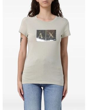ARMANI EXCHANGE Sequin-Logo T-Shirt - Gray
