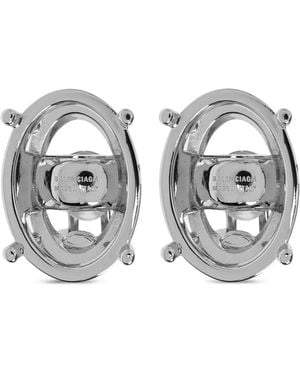 Balenciaga Oval-Frame Stud Earrings - Metallic