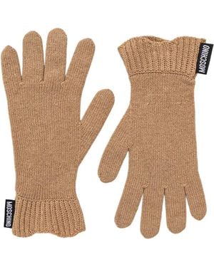 Moschino Logo-Patch Ribbed-Cuff Gloves - Natural