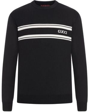 Gucci ストライプロゴ プルオーバー - ブラック