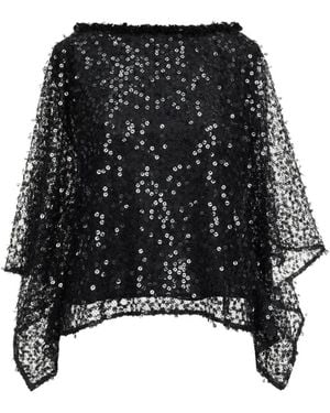 Oscar de la Renta Floating Sequin Blouse - Black