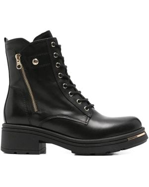 Nero Giardini 45Mm Lace-Up Leather Combat Boots - Black