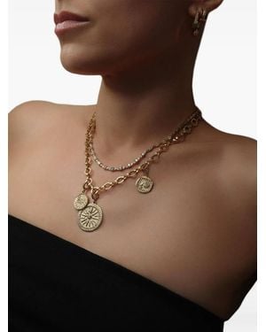 Azlee Petit Pendentif Prosperity Palm Serti De Diamants - Marron