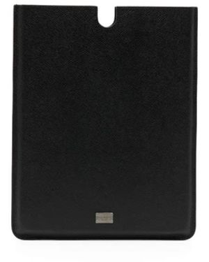 Dolce & Gabbana Logo-Plaque Leather Tablet Case - Black