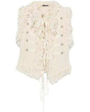 Ann Demeulemeester Fringed Military-Style Gilet - Natural
