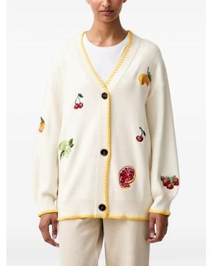 Never Fully Dressed Fruit-Embroidered Long-Sleeve Cardigan - Neutro