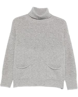 Tabaroni Cashmere Roll-Neck Textured Sweater - Gray