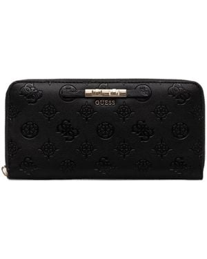 Guess Carmella Logo-Embossed Zip-Around Wallet - Black