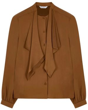 Max Mara Tie-Neck Silk Blouse - Brown