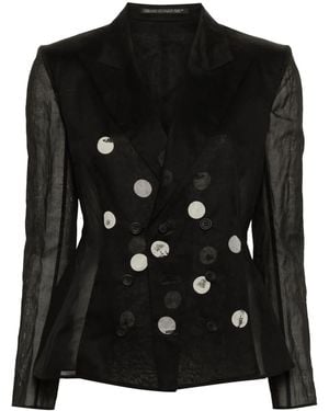 Yohji Yamamoto Double-Breasted Semi-Sheer Blazer - Black
