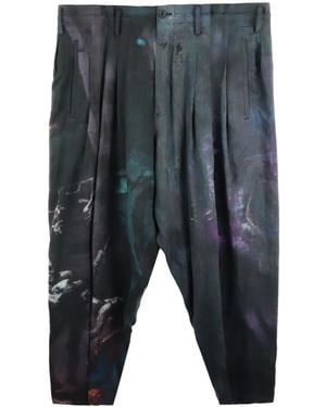 Yohji Yamamoto Abstract-Print Drop-Crotch Trousers - Grey