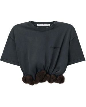 Alexander Wang Faux-Fur Trim Short-Sleeve T-Shirt - Black