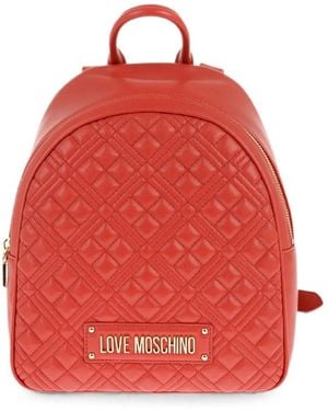 Moschino Quilted Logo-Detail Backpack - Red