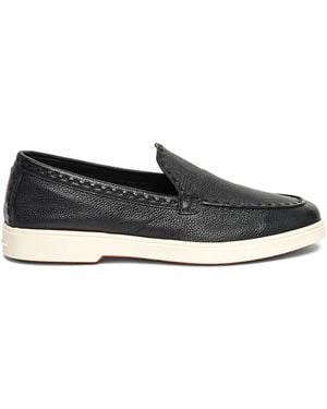 Santoni Tumbled-Leather Loafers - Gray