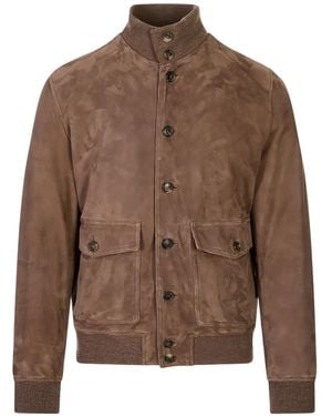 Stewart Button-Up Suede Jacket - Brown
