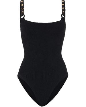 Hunza G Melody Eyelet-Detail Swimsuit - Black