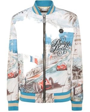 Philipp Plein Monaco Cote D'Azur Satin Bomber Jacket - Blue