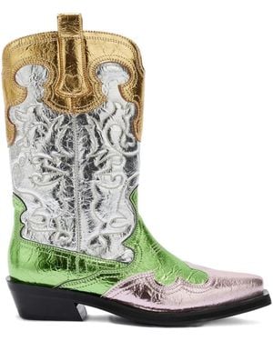 Ganni Metallic-Finish Boots - Green