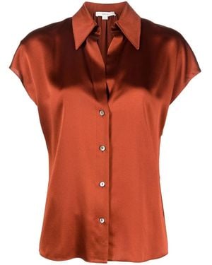 Vince Cap-Sleeve Silk Shirt - Orange