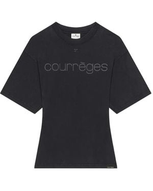 Courreges Camiseta De Algodón Con Logo Estampado - Azul