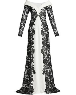 Tadashi Shoji Floral-Lace Long-Sleeve Maxi Dress - White