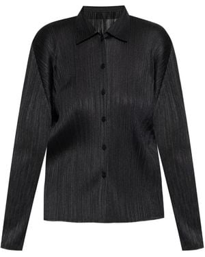 Pleats Please Issey Miyake Basics Pleated Long-Sleeve Shirt - Black