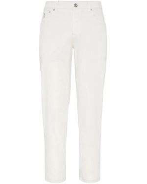 Brunello Cucinelli Gabardine Cotton Trousers - White