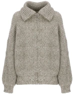 Panicale Cardigan Zippé À Paillettes - Grey