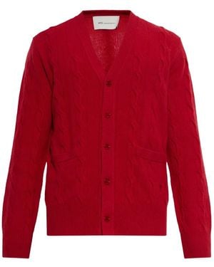 Ami Paris Cable Wool Cardigan - Red