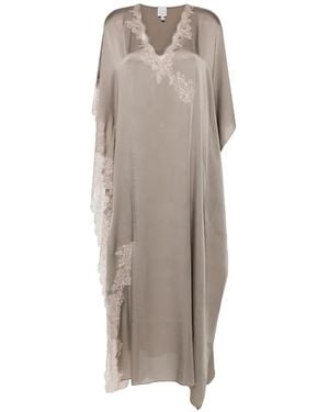 Carine Gilson Lace-Trim Silk Kaftan - Gray