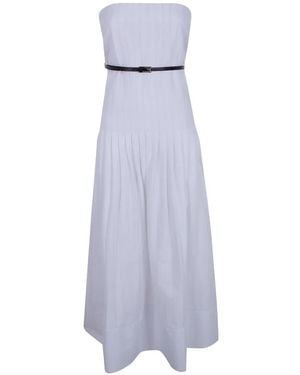 Semicouture Belted Pleated Dress - White