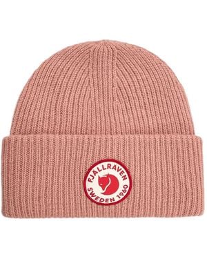 Fjallraven Logo-Patch Ribbed Beanie Hat - Pink