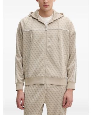 Guess 4G Monogram-Print Zip-Up Hoodie - Natural