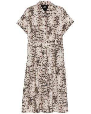 Pinko Snake-Pattern Belted Midi Dress - White