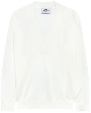 Alpha Studio V-Neck Jumper - White