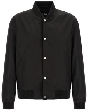 BOSS Water-Repellent Jacket With Monogram-Pattern Sleeves - Black