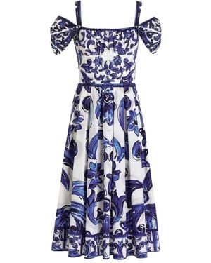 Dolce & Gabbana Dg Exclusive Majolica- Short Poplin Dress - Blue