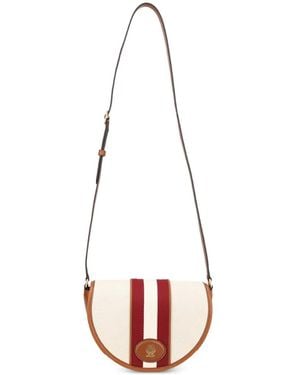 Bally Stripe-Detail Leather-Trim Shoulder Bag - White