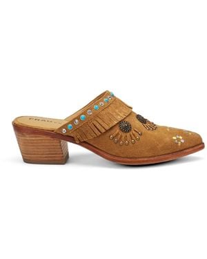 Frau Fringed Studded Mules - Brown