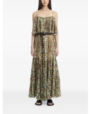 Into The East Paisley-Print Tiered Dress - Brown