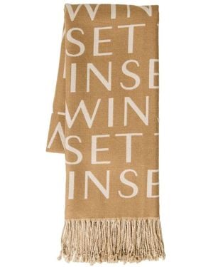 Twinset Stola Aus Wollstoff Mit Logo - Natur