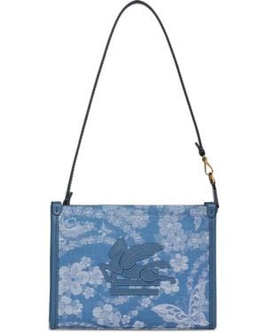 Etro Floral-Print Denim Clutch Bag - Blue
