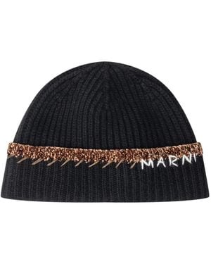 Marni Ribbed Trim Beanie - Blue