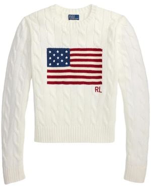 Polo Ralph Lauren Cable-Knit Flag Jumper - White